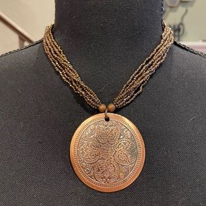 Beaded & Copper Pendant Necklace
